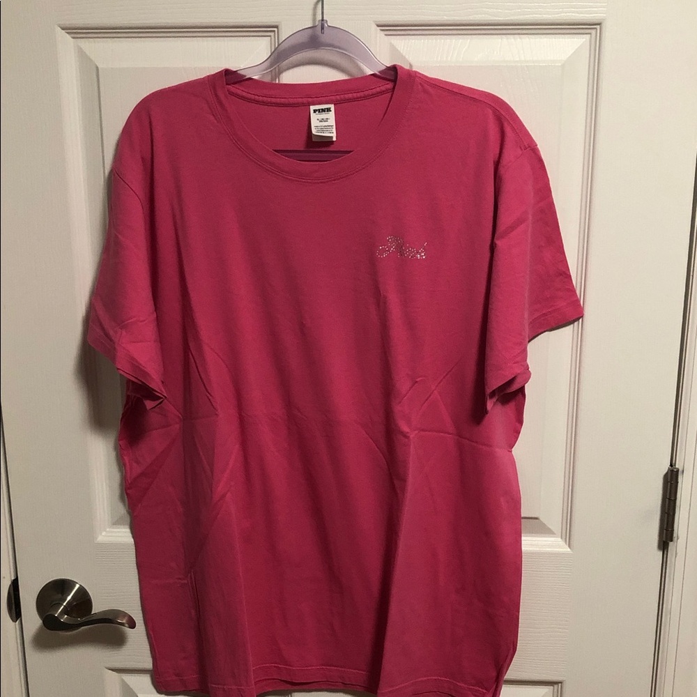 Pink Victoria’s Secret bright pink bedazzled campus cotton t shirt size XL